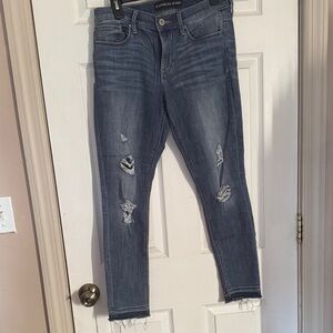 Express Women's Dark Blue Ripped Skinny Jeans